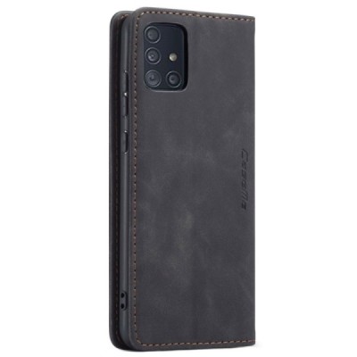 Samsung Galaxy A51 (A515F) CaseMe Retro solīds atvēramais ādas melns maciņš - maks | Vacins.lv