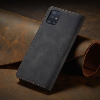 Samsung Galaxy A51 (A515F) CaseMe Retro solīds atvēramais ādas melns maciņš - maks | Vacins.lv