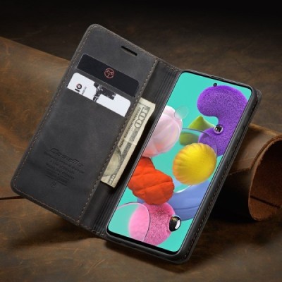 Samsung Galaxy A51 (A515F) CaseMe Retro solīds atvēramais ādas melns maciņš - maks | Vacins.lv