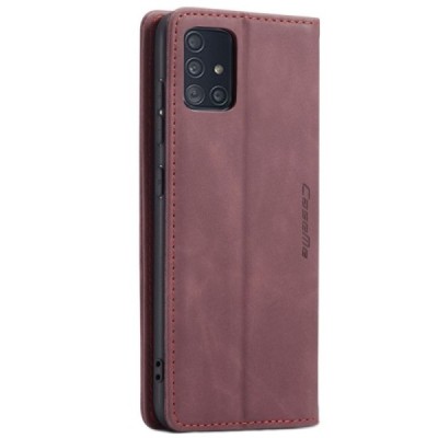 Samsung Galaxy A51 (A515F) CaseMe Retro solīds atvēramais ādas bordo maciņš - maks | Vacins.lv