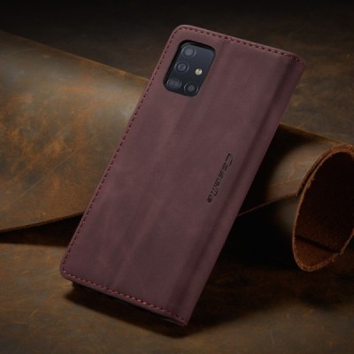 Samsung Galaxy A51 (A515F) CaseMe Retro solīds atvēramais ādas bordo maciņš - maks | Vacins.lv