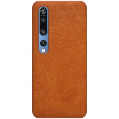 Роскошный коричневый кожаный чехол Nillkin Qin Series для Xiaomi Mi 10 и Xiaomi Mi 10 Pro | Vacins.lv