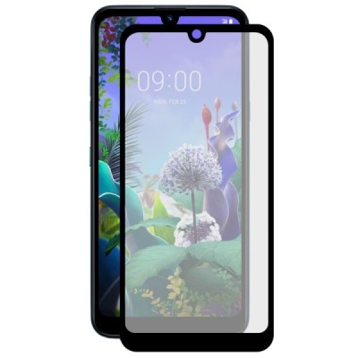 LG Q60 Calans Tempered Glass melns ekrāna aizsargstikls / Vacins.lv