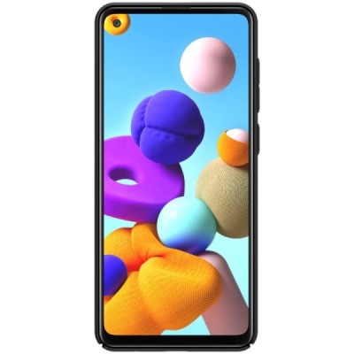 Samsung Galaxy A21s (A217F) Nillkin Frosted Shield melns plastmasas apvalks | vacins.lv