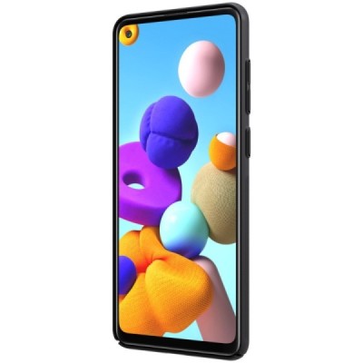 Samsung Galaxy A21s (A217F) Nillkin Frosted Shield melns plastmasas apvalks | vacins.lv