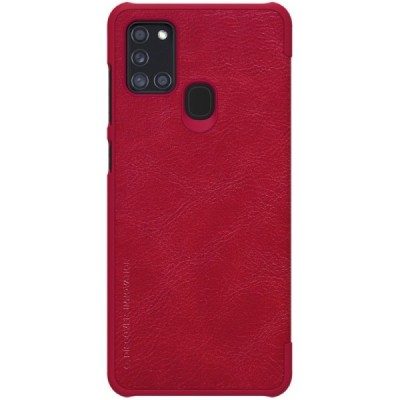 Роскошный красный кожаный чехол Nillkin Qin Series для Samsung Galaxy A21s (A217) | Vacins.lv