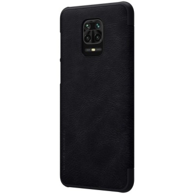 Роскошный чёрный кожаный чехол Nillkin Qin Series для Xiaomi Redmi Note 9 Pro | Vacins.lv