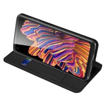 Samsung Galaxy XCover Pro (G715) „Dux Ducis“ Skin sērijas melns ādas atvērams maciņš | Vacins.lv