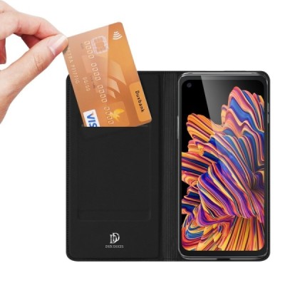 Samsung Galaxy XCover Pro (G715) „Dux Ducis“ Skin sērijas melns ādas atvērams maciņš | Vacins.lv