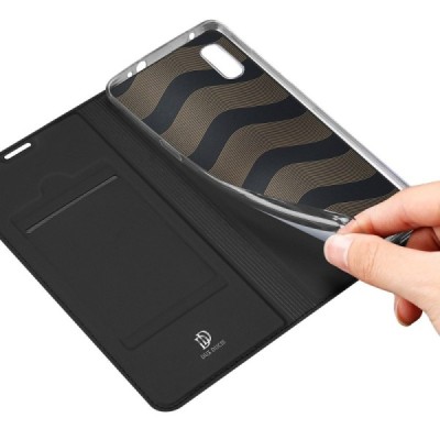 Samsung Galaxy XCover Pro (G715) „Dux Ducis“ Skin sērijas melns ādas atvērams maciņš | Vacins.lv