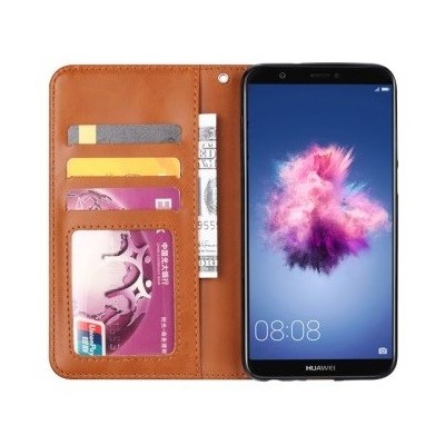 Huawei P smart 2018 (Enjoy 7S) „Daisy“ atvēramais ādas sarkans maciņš, grāmata (maks) | Vacins.lv