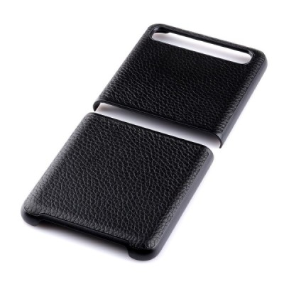 Samsung Galaxy Z Flip (F700) Deluxe Leather чёрный кожаный чехол | Vacins.lv