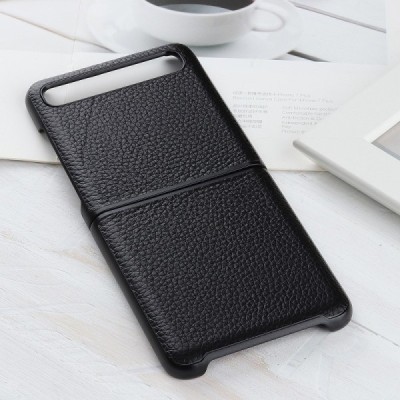 Samsung Galaxy Z Flip (F700) Deluxe Leather чёрный кожаный чехол | Vacins.lv