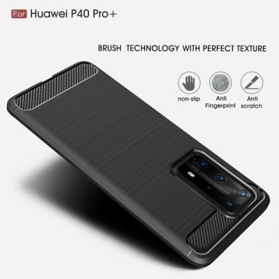 Huawei P40 Pro+ „Carbon“ cieta silikona (TPU) melns apvalks | vacins.lv