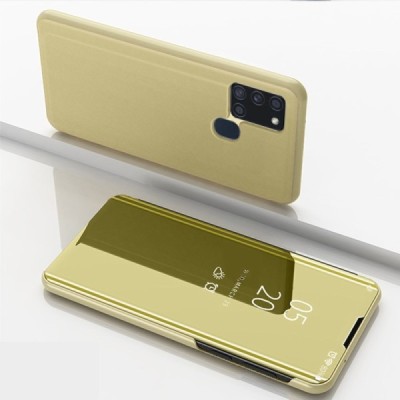 Samsung Galaxy A21s (A217) plastmasas atvērams zelta ādas maciņš | Vacins.lv