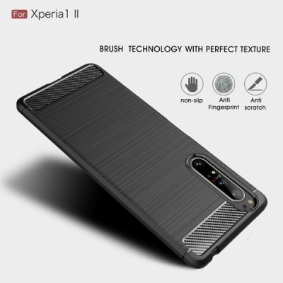 Sony Xperia 1 II „Carbon“ твердый силиконовый чехол (TPU) - черный | Vacins.lv