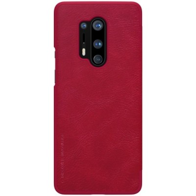 Роскошный красный кожаный чехол Nillkin Qin Series для OnePlus 8 Pro | Vacins.lv