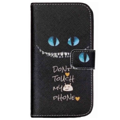 Samsung Galaxy S4 mini (i9195, i9190 ir i9192) Scary Cat открываемый чёрный кожаный чехол - книжка | Vacins.lv