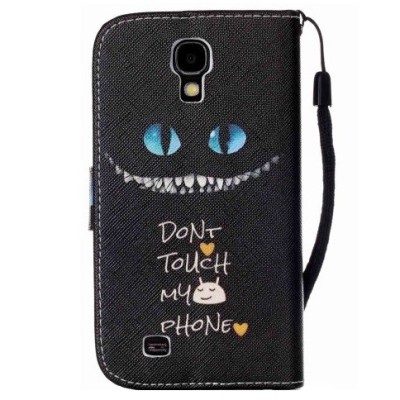 Samsung Galaxy S4 mini (i9195, i9190 ir i9192) Scary Cat открываемый чёрный кожаный чехол - книжка | Vacins.lv