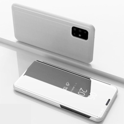 Samsung Galaxy A71 (A715) plastmasas atvērams sudrabs ādas maciņš | Vacins.lv