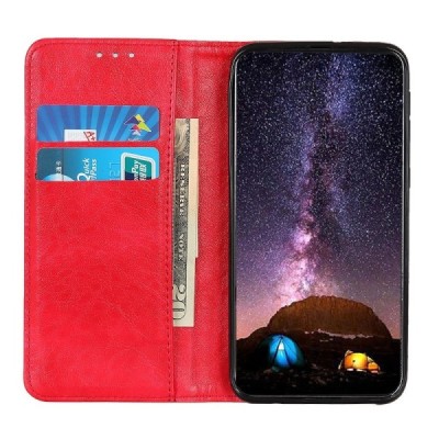 OnePlus Nord „Split'' красный кожаный чехол-книжка | Vacins.lv