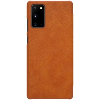 Роскошный коричневый кожаный чехол Nillkin Qin Series для Samsung Galaxy Note 20 (N980F) | Vacins.lv