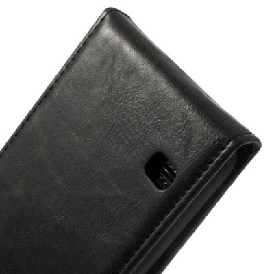 Samsung Galaxy S5 (S5 Neo) klasisks ādas vertikāli atvēramais melns futrālis / Vacins.lv