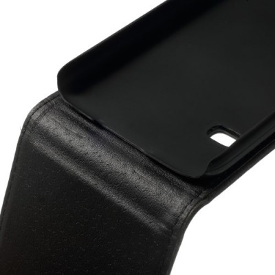 Samsung Galaxy S5 (S5 Neo) klasisks ādas vertikāli atvēramais melns futrālis / Vacins.lv