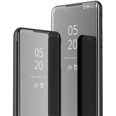 Huawei Honor 20 Pro plastmasas atvērams melns ādas maciņš | Vacins.lv