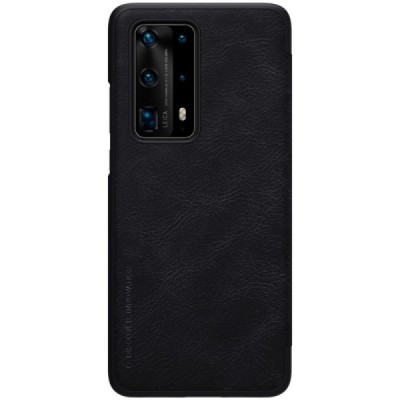 Роскошный чёрный кожаный чехол Nillkin Qin Series для Huawei P40 Pro+ | Vacins.lv