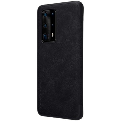 Роскошный чёрный кожаный чехол Nillkin Qin Series для Huawei P40 Pro+ | Vacins.lv