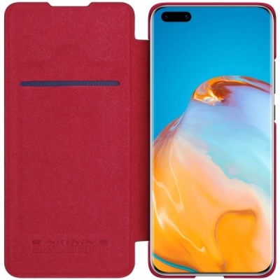 Huawei P40 Pro+ greznais Nillkin Qin sērijas ādas atvērams sarkans maciņš, maks | Vacins.lv