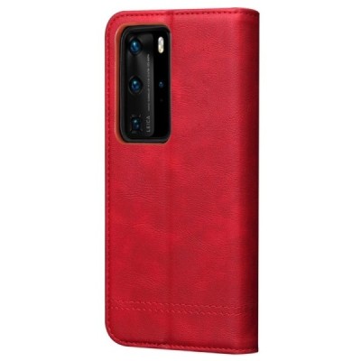 Huawei P40 Pro Deluxe ādas atvēramais sarkans maciņš (maks) | Vacins.lv