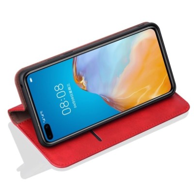Huawei P40 Pro Deluxe ādas atvēramais sarkans maciņš (maks) | Vacins.lv