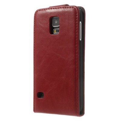 Samsung Galaxy S5 (S5 Neo) klasisks ādas vertikāli atvēramais sarkans futrālis / Vacins.lv