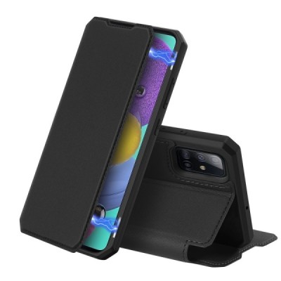 Samsung Galaxy A51 (A515F) Dux Ducis Skin X sērijas melns ādas atvērams maciņš | Vacins.lv