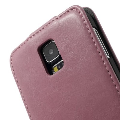 Samsung Galaxy S5 (S5 Neo) klasisks ādas vertikāli atvēramais rozs futrālis / Vacins.lv