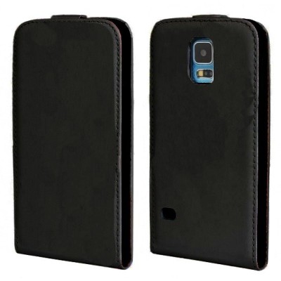 Samsung Galaxy S5 (S5 Neo) vertikāli melns atvēramais futrālis / Vacins.lv