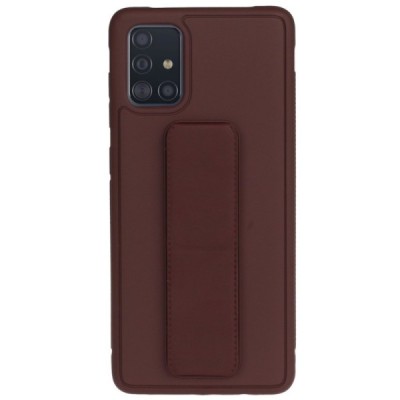 Samsung Galaxy A51 (A515F) „Finger Grip“ Kickstand cieta silikona (TPU) brūns apvalks | Vacins.lv