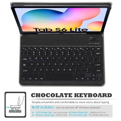 Samsung Galaxy Tab S6 Lite 10.4 (P615, P610, P613, P619) чехол-книжка из черной кожи с беспроводной клавиатурой Bluetooth | Vaci