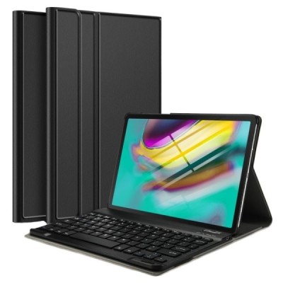 Samsung Galaxy Tab S5e (T720, T725) чехол-книжка из черной кожи с беспроводной клавиатурой Bluetooth | Vacins.lv
