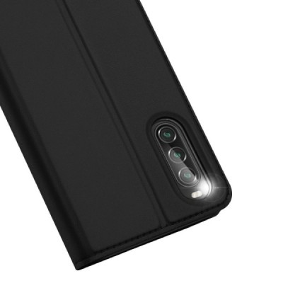 Sony Xperia 10 II „Dux Ducis“ Skin sērijas melns ādas atvērams maciņš | Vacins.lv