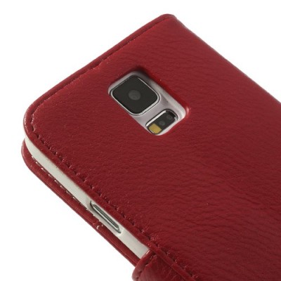 Samsung Galaxy S5 (S5 Neo) atvēramais sarkans ādas Lychee futrālis - maciņš / Vacins.lv