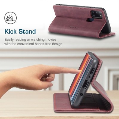 Samsung Galaxy A21s (A217) CaseMe Retro solīds atvēramais ādas bordo maciņš - maks | Vacins.lv
