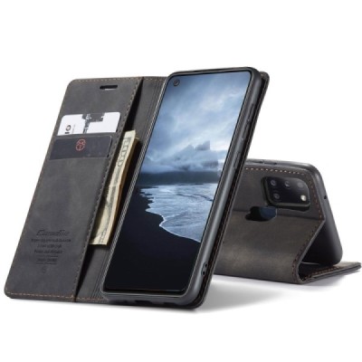 Samsung Galaxy A21s (A217) CaseMe Retro solīds atvēramais ādas melns maciņš - maks | Vacins.lv