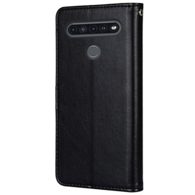 LG K51s (LM-K510) открываемый чёрный кожаный чехол - книжка | Vacins.lv