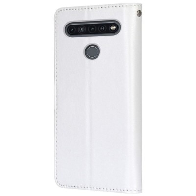 LG K51s (LM-K510) открываемый белый кожаный чехол - книжка | Vacins.lv