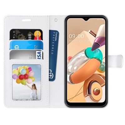 LG K51s (LM-K510) открываемый белый кожаный чехол - книжка | Vacins.lv