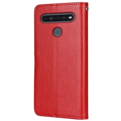LG K51s (LM-K510) открываемый красный кожаный чехол - книжка | Vacins.lv