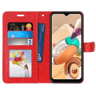 LG K51s (LM-K510) открываемый красный кожаный чехол - книжка | Vacins.lv